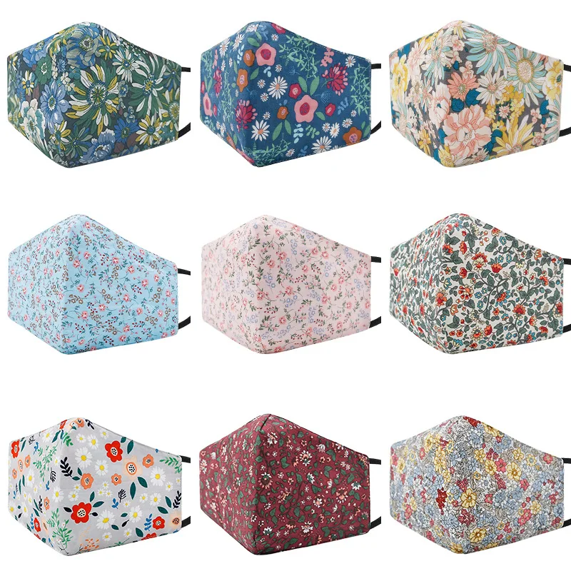 

2020 New Breathable Face Mask Cotton Floral Prints Reusable Washable Masks Face Unisex Anti Mouth-muffle Proof Masques Cap
