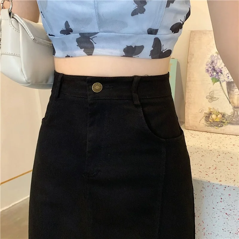 Юбка-миди женская джинсовая с карманами и Боковым Разрезом | Женская одежда