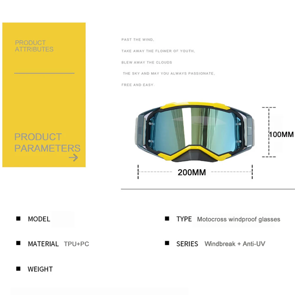 

Motocross Goggles MX MTB Glasses Off Road Dirt Bike Goggles Ski Sport Safety Glasses Mountain Bike Adult Men Women's Sunglasses