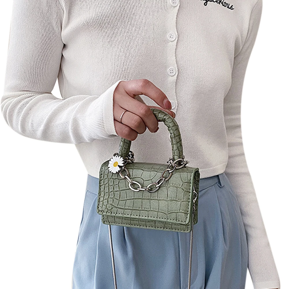 

Crocodile Pattern Retro Small Square Bag Fashion Chain Mini Crossbody Mobile Phone Bag Female Solid Color Messenger Shoulder Bag