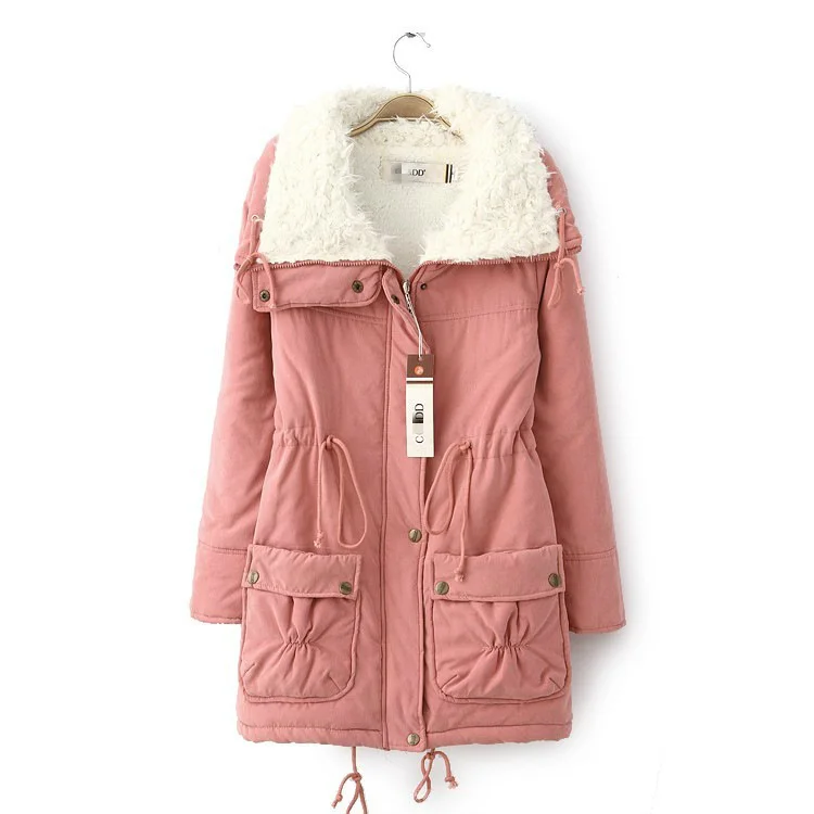 

Korean version thickened women's work clothes cotton padded clothes women's middle length cashmere cotton padded clothes winter