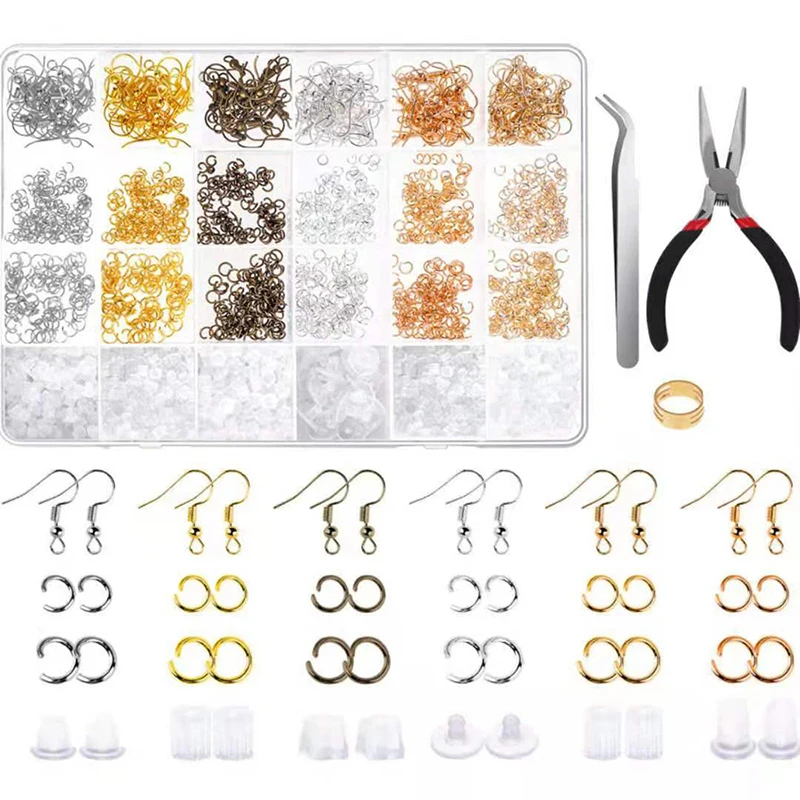 

Набор для изготовления серег, серьги, крючки, застежки, серьги, кольца после скачка, пинцет, Набор для изготовления ювелирных изделий