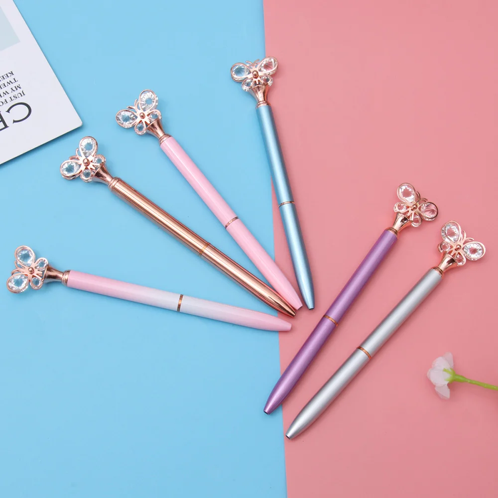 

6Pcs Office Stationery Pens Creative Diamond Metal Pen Style Ballpoint Pen Office Stationery Supplies(Purple, Silver, Pink, Grad