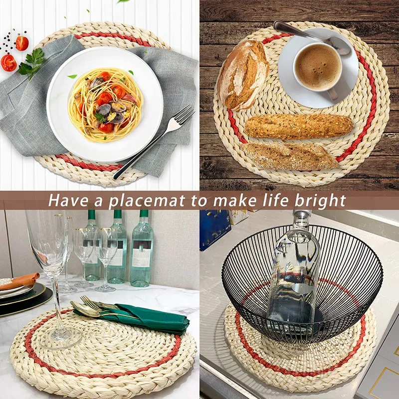 

Woven Placemat Natural Corn Skin Handmade Rattan-Red ,Heat-Resistant, Heat-Insulation and Anti-Skid,for Placemats