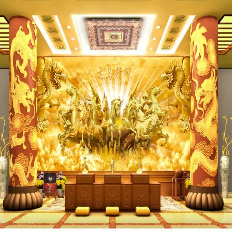 

Dropship Gold Wallpaper Horse to Success HD 3D Golden Horse Dragon Embossed Wallpaper 3d Wall Murals Papier Peint Mural