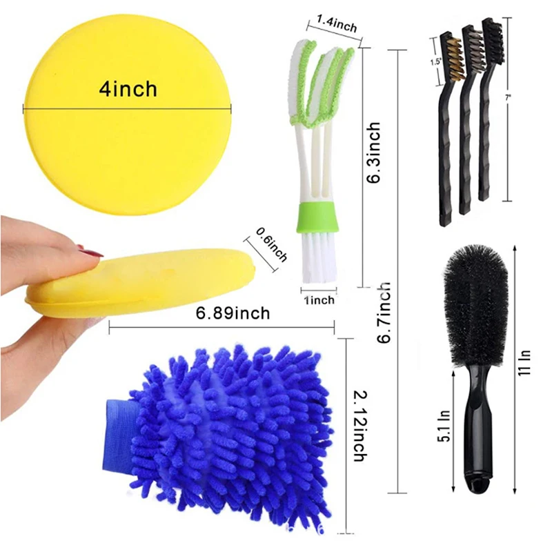 

13Pcs Car Detailing Brush Cleaning Gloves Dirt Dust Clean Brushes For Auto Interior Exterior Leather Air Vents Wheel Wash