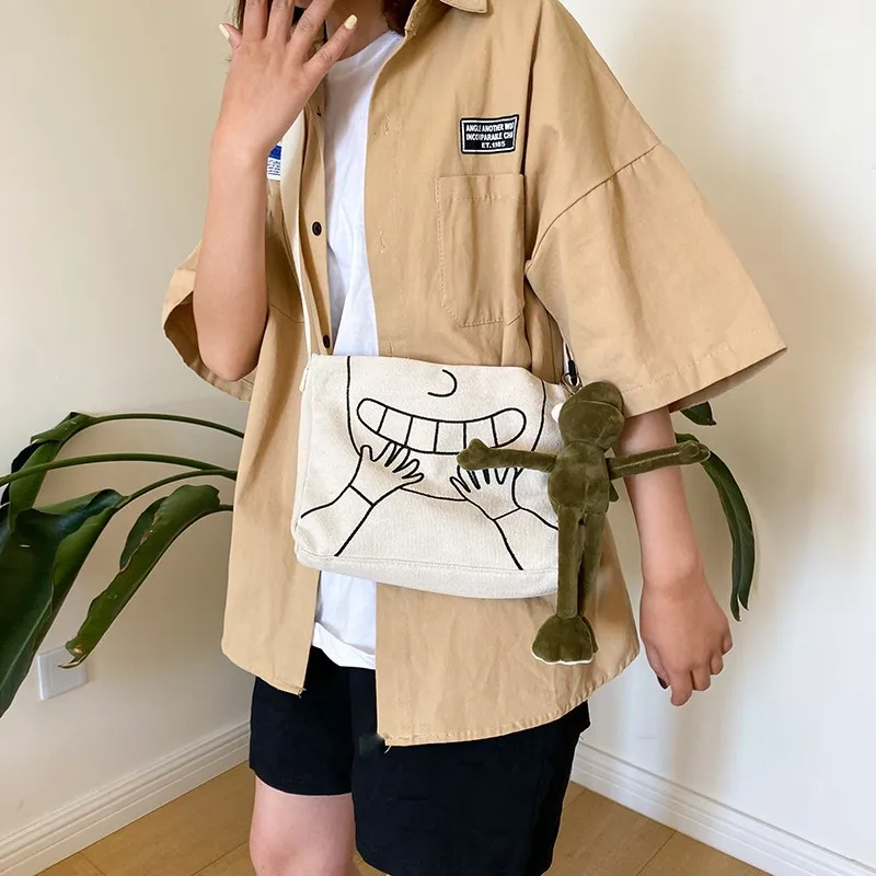 Сумка-мессенджер из парусины однотонная в Корейском стиле с мультяшным