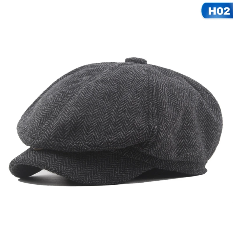 

Men Cap Vintage Herringbone Gatsby Newsboy Flat Beret Hat Elderly Fall Winter Foldable Brim Beret Forward Young Painter Hat