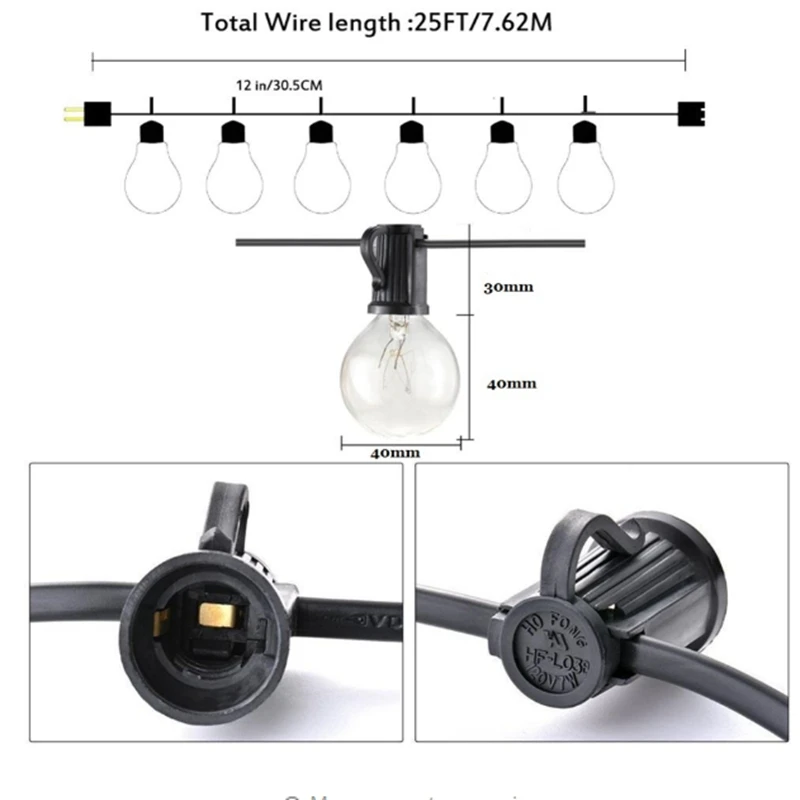 Уличная гирлянда G40 с прозрачными лампочками 10/25 винтажные лампочки для заднего