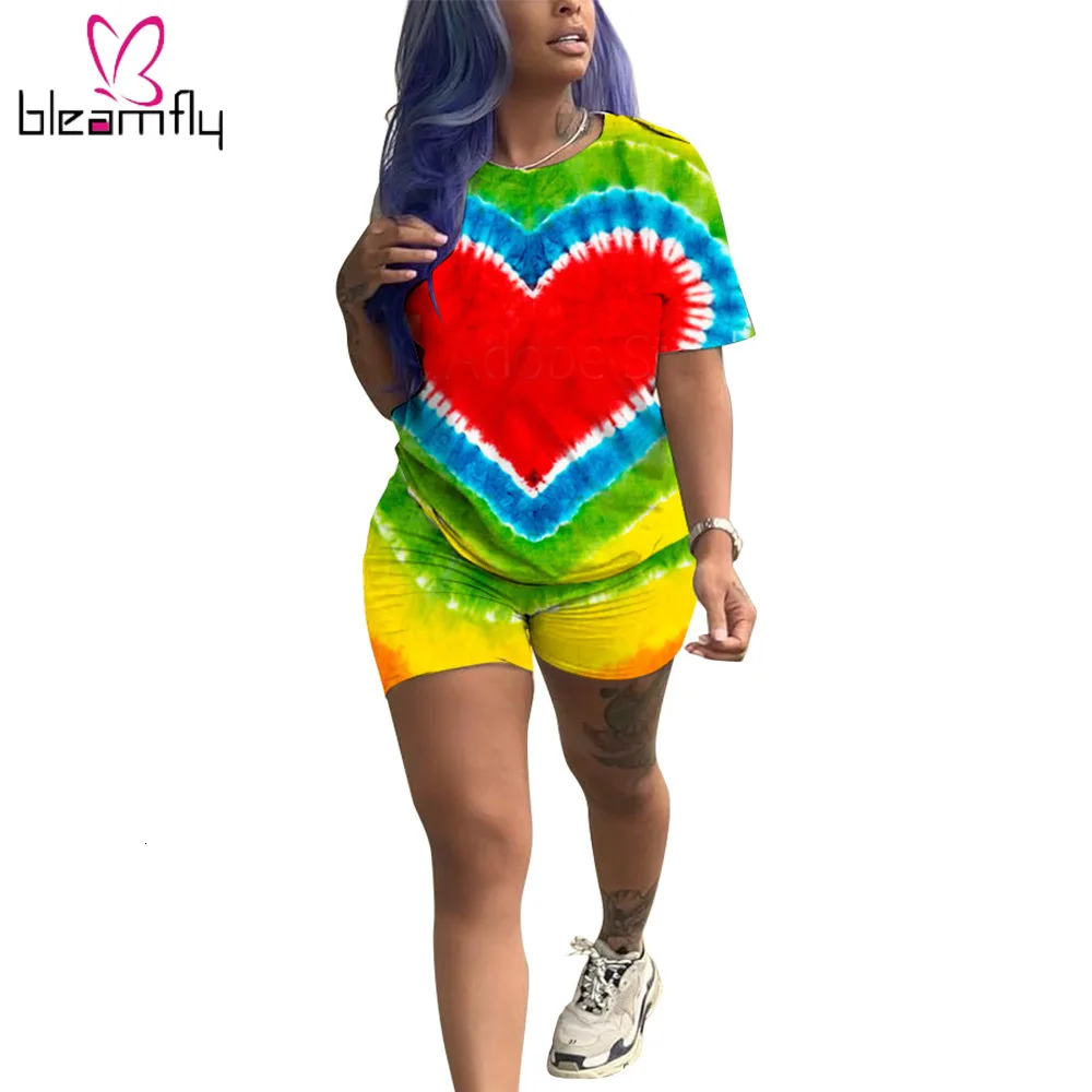 Новинка 2019! женский летний костюм из двух предметов: футболка и шорты с принтом Tie
