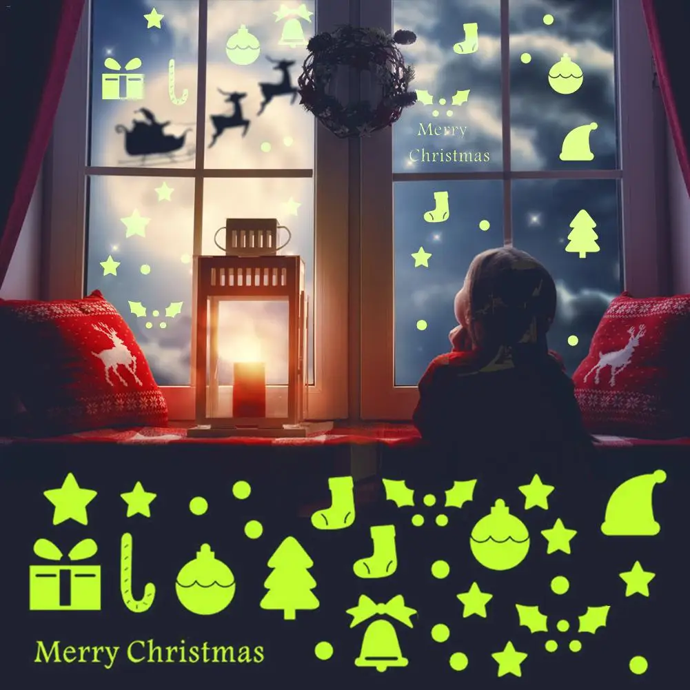 Luminous Christmas Stickers Door Window Wall Ornaments Carnival New Year | Дом и сад