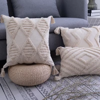 tassels cushion cover 45x 45cm30x50cm beige pillow cover handmade square home decoration for living room bed room zip open