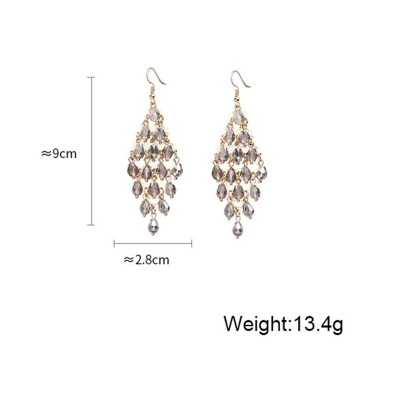 

USTAR Crystal Long Tassel Geometric Water Drop dangle Earrings for women Female rhombus Drop Earring Fashion Party Jewelry Gifts