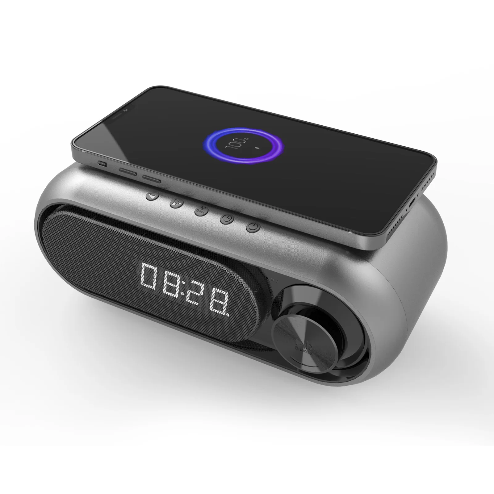 Быстрое беспроводное зарядное устройство Bluetooth динамик часы светодиодный