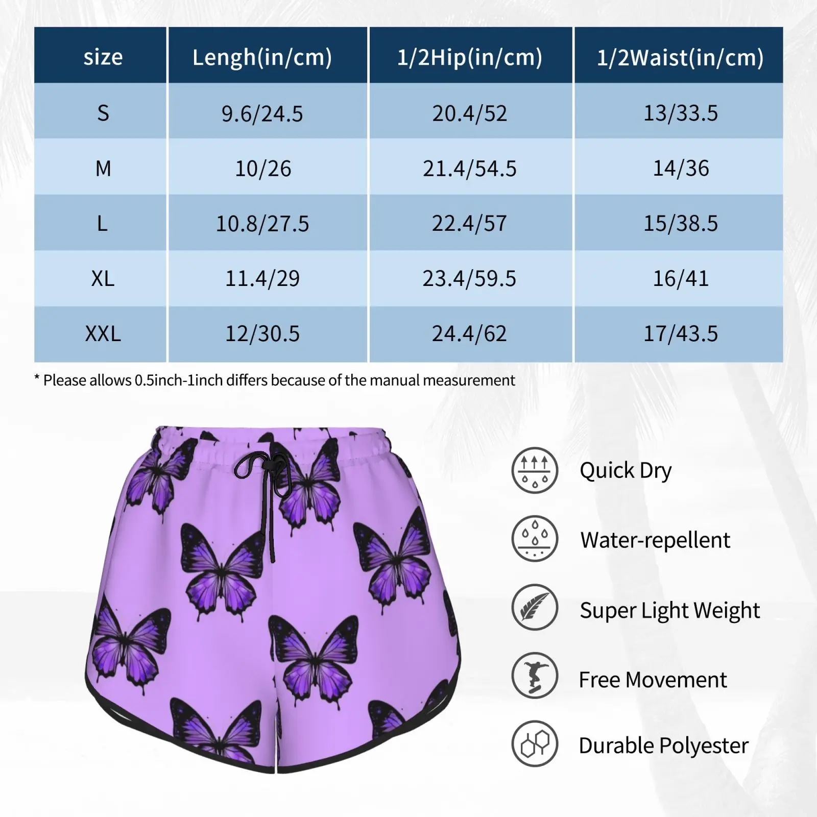 

Purple Swim Shorts Women Beach Shorts Purple Butterflies