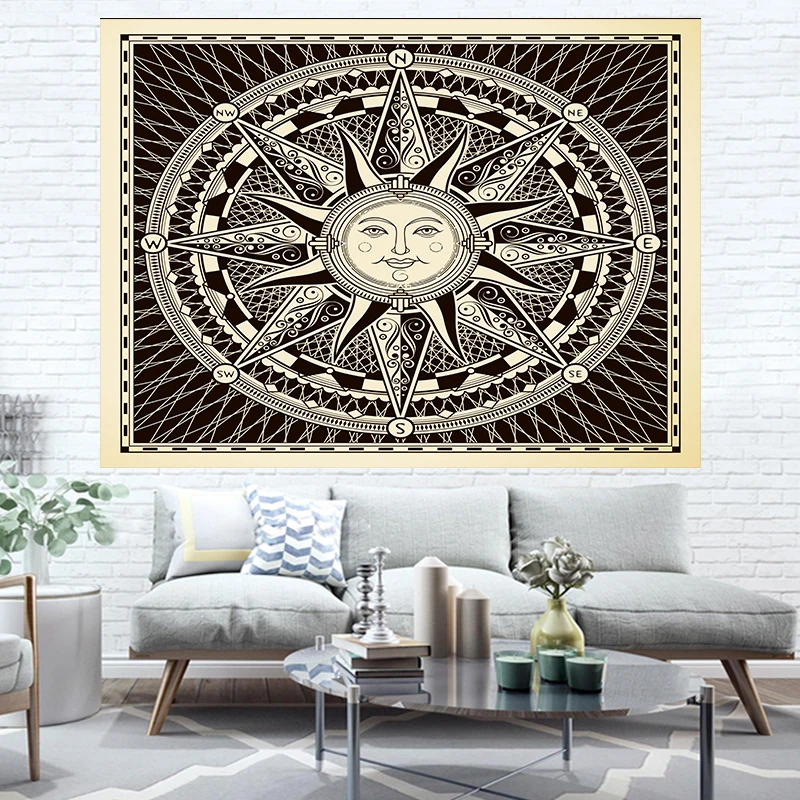 Психоделический гобелен с принтом солнца красочная луна художественный