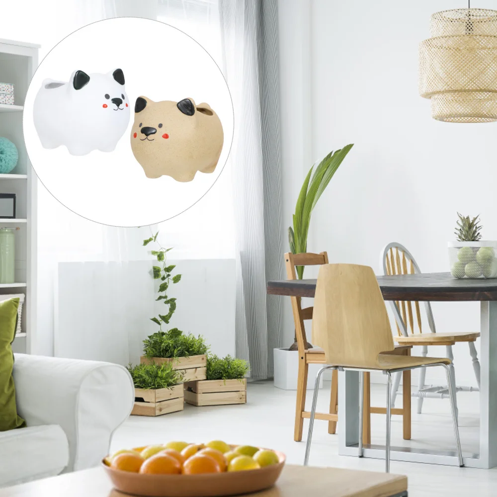 

2pcs Ceramic Planting Container Lovely Flower Pot Cartoon Bear Shape Decoration