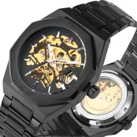 forsining 2020 men watch skeleton stainless steel automatic mechanical watches waterproof octagon wristwatches top brand luxury