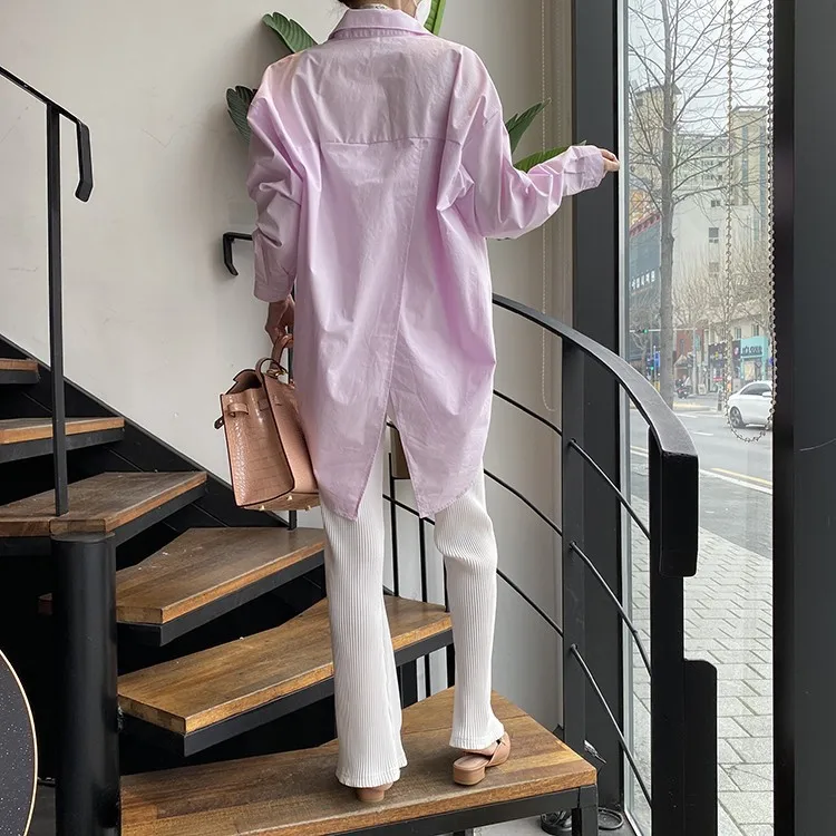 

Korean Chic Spring New Loose Back Slit Design Irregular Versatile Mid-Length Shirt Top Fashion