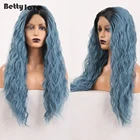 BETTYLOVE Омбре синий синтетический кружевной передний парик высокотемпературные волоконные натуральные волнистые парики для женщин парик из длинных волос для косплея парики