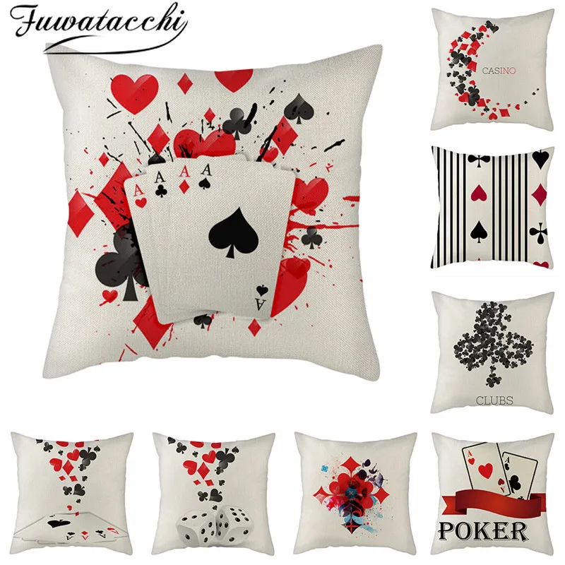 

Fuwatacchi Beige Pure Linen Playing Cards Pattern Cushion Cover Plum Blossoms Pillow Cover for Home Sofa Decorative Pillowcases