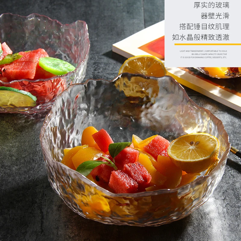 

Creative Glass Salad Bowl Fruit Vegetables Phnom Penh Glass Bowl Noodle Soup Dessert Snack Foods Irregular Shape Mixing Bowl New