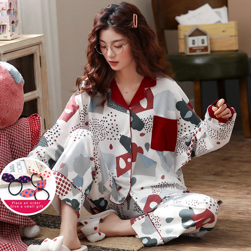 Женская пижама на весну осень зиму Mujer комплекты одежды для сна милая Пижама с