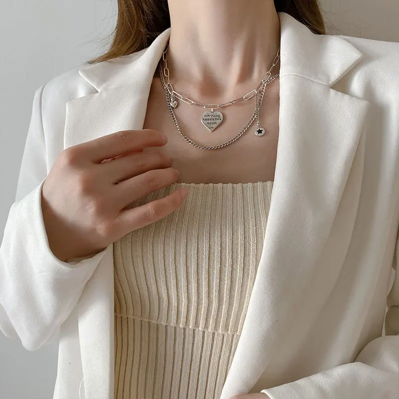 

Mewanry 925 Sterling Silver Love Heart Necklace for Couple INS Fashion Simple Vintage Hiphop Party Jewelry Gifts Wholesale