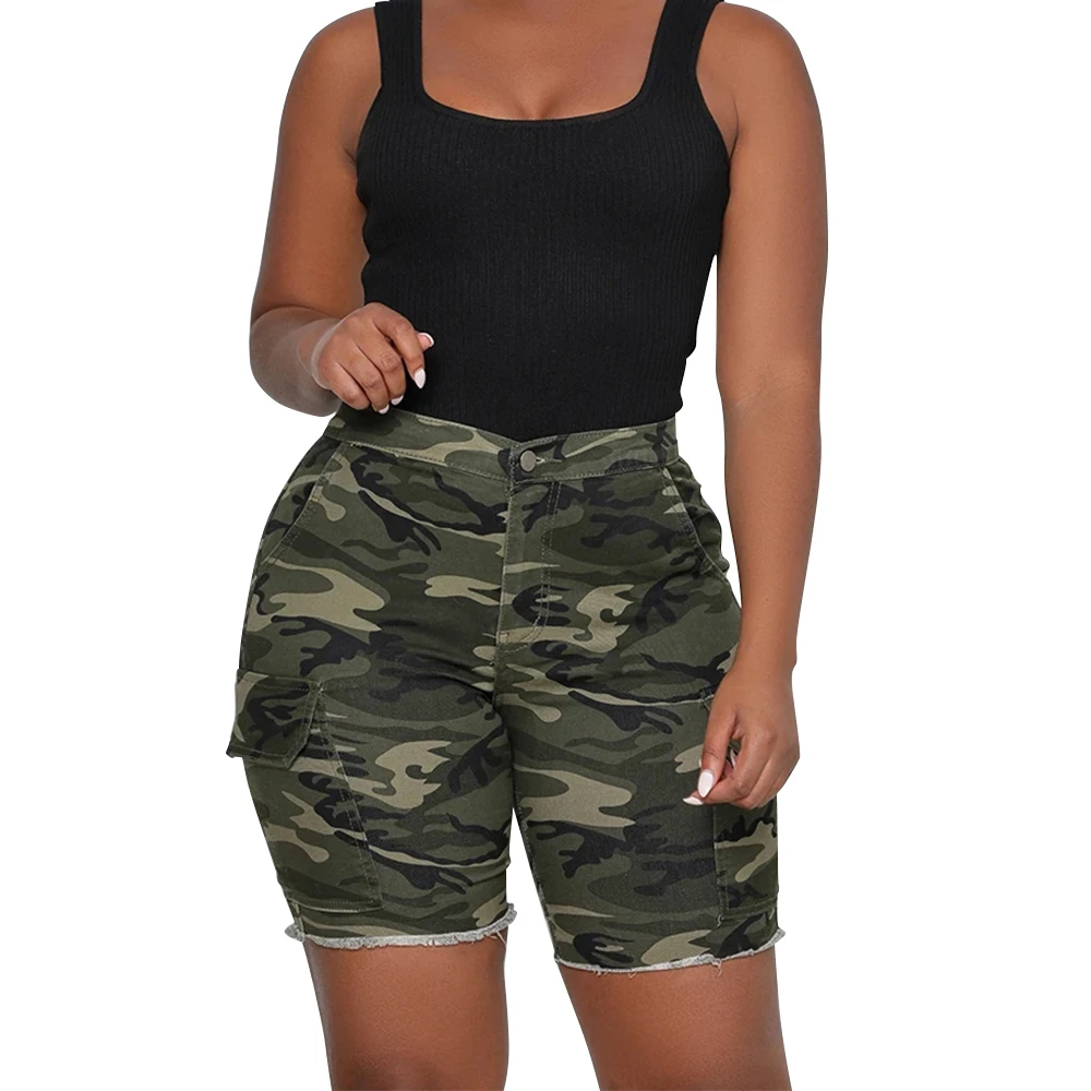 

Summer Womens Casual Skinny Mid Waisted Camo Denim Shorts Fashion Button Pockets Bottoms Sexy Casual Jean Streetwear Shorts D30