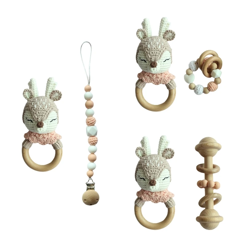 

Baby Pacifier Clip Chain Teething Bracelet Crochet Elk Soother Rattle Teether F3ME