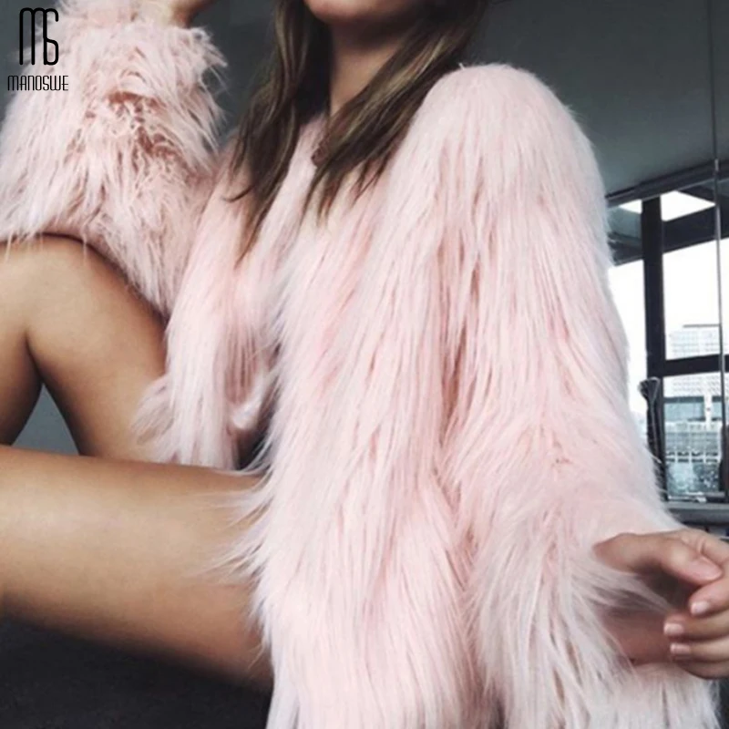 Manoswe Женское пальто из искусственного меха плюшевое большого размера с длинным