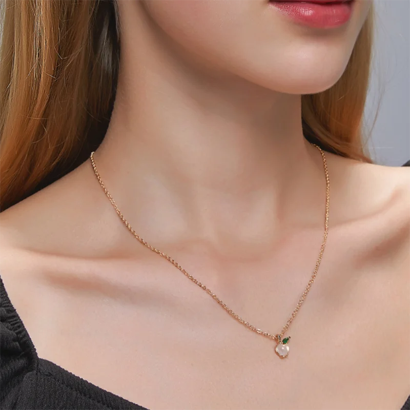 Женское ожерелье с подвеской персиковый розовый кристалл мультяшным фруктом