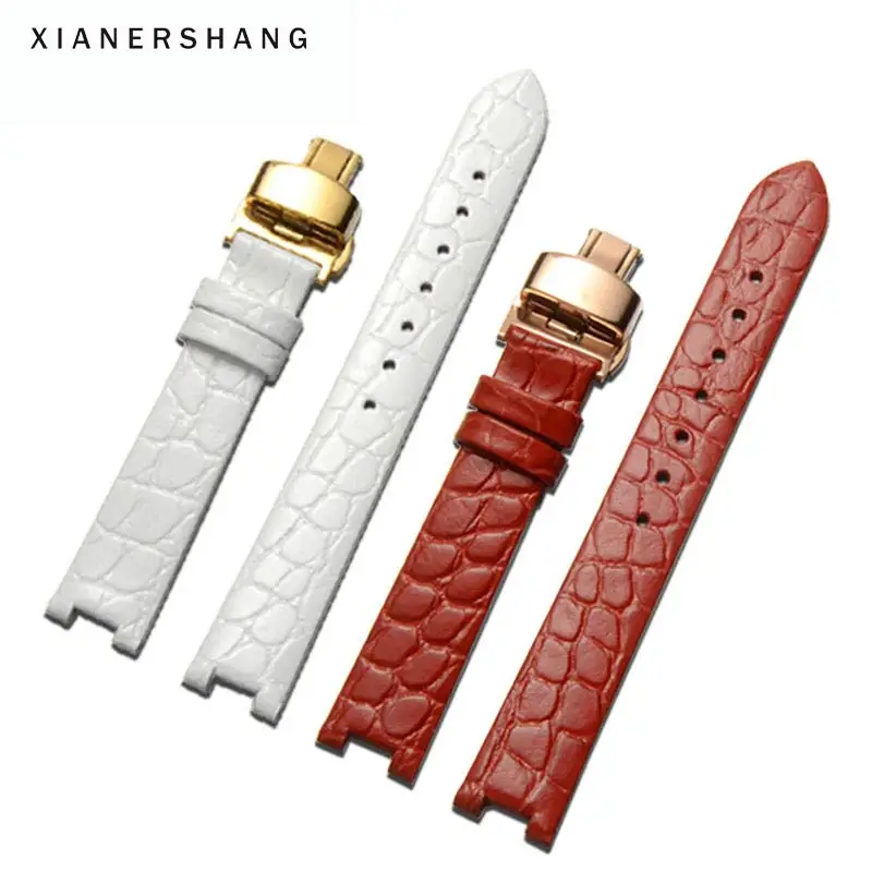 

Genuine Leather Belt Crocodile Pattern Cowhide Strap 15MM Custom Handmade Watch Band Stainless Steel Butterfly Buckle Watchbands