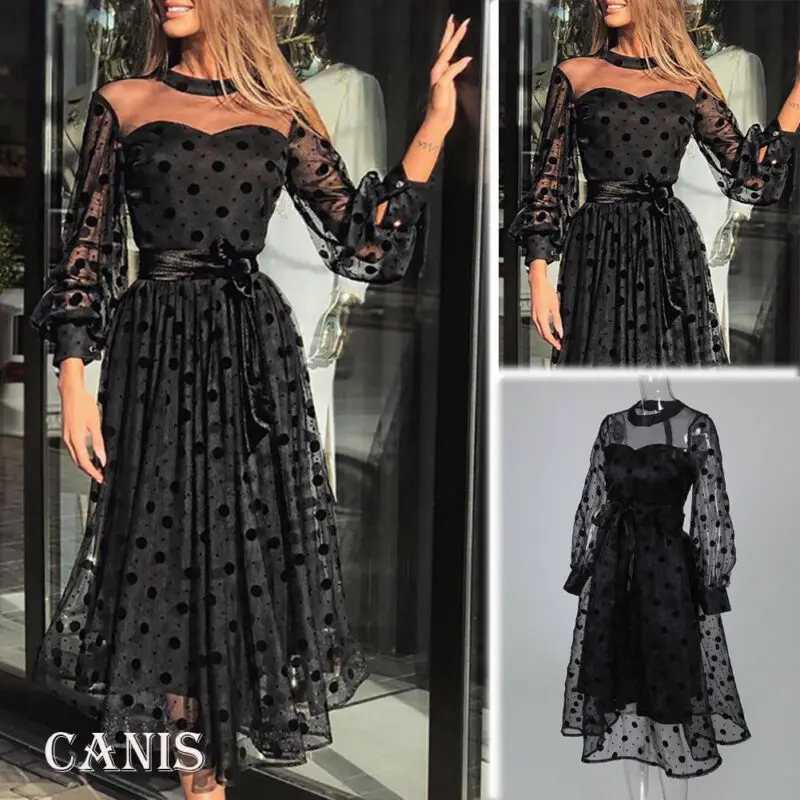 2020 Модные женские сексуальные кружевные сетчатые платья в горошек стиле пэчворк