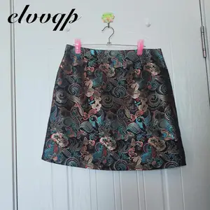 Винтажная юбка с вышитыми цветами, осенне-зимняя элегантная Офисная Рабочая Юбка, Повседневная мини-юбка на молнии, для вечеринок