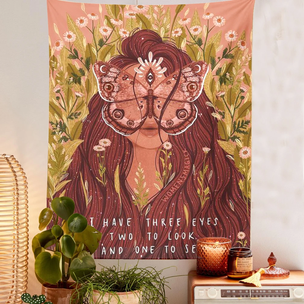 

Ins Girl Butterfly Tapestry INS Floral Room Decoration Dormitory Bedroom Wall Bedspread Cloth Tapestry Dorm Room Decor Wall Art