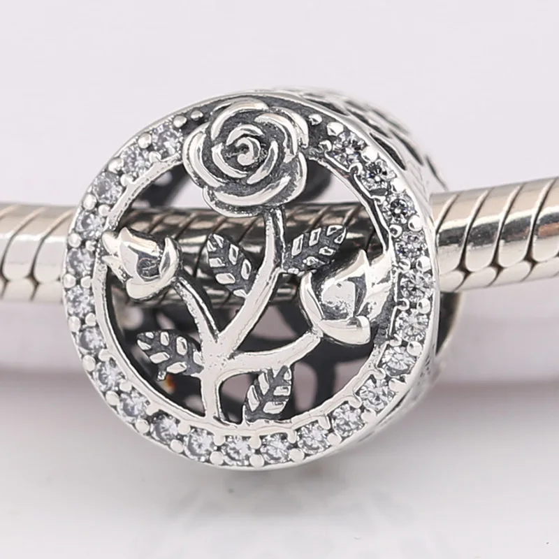 Новые серебряные бусины 925 пробы браслеты с подвесками ажурная роза цветок