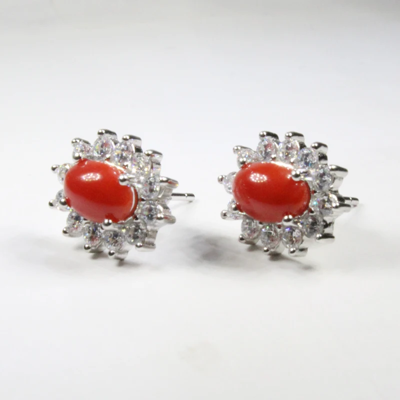 CoLife Jewelry Red Coral Stud Earring for Daily Wear 6*8mm Natural Precious Earrings 925 Silver | Украшения и аксессуары