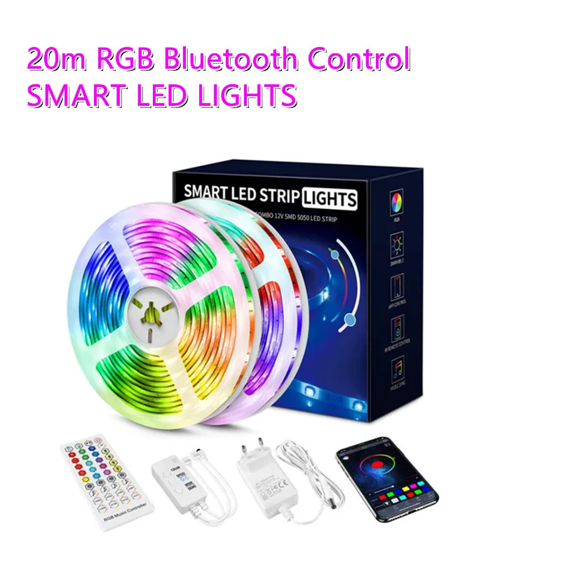 

Светодиодные ленты 20 М 5050 Wi-Fi, водонепроницаемая гибкая светодиодная лента Rgb 20 м с управлением приложением для телефона для светильник щения дома, спальни