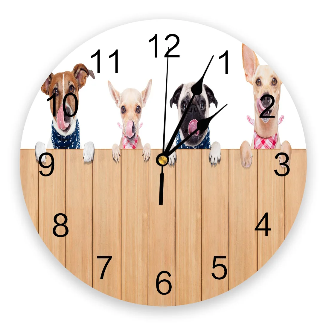 

Modern Wall Clock Animal Puppy Wooden Board PVC Wall Clock Home Decor Bedroom Silent Oclock Watch Wall for Living Room