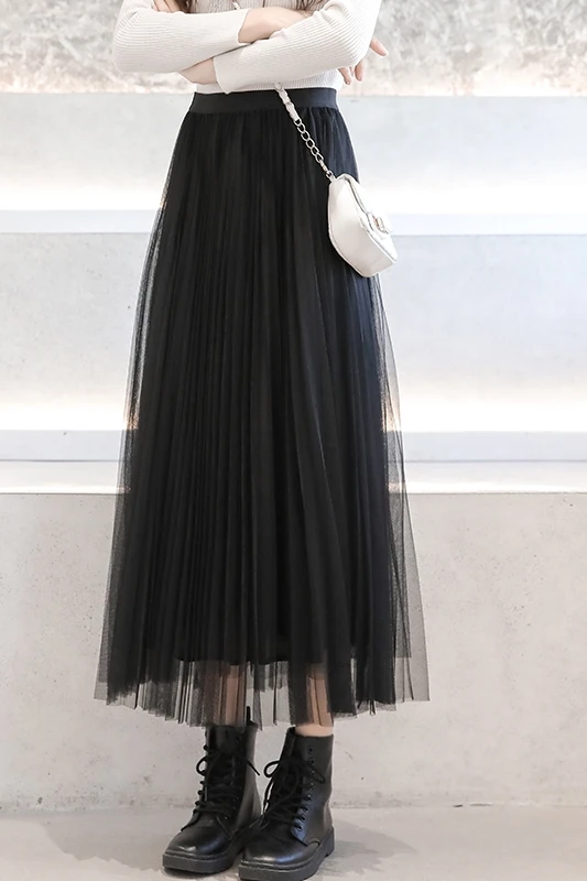 

Gauze skirt 2021 spring and summer new mid length FAIRY DRESS Korean version slim pleated skirt gauze skirt