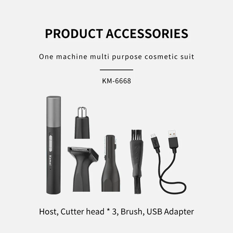 Kemei портативный триммер для волос с ушками носа микро USB зарядка 3-в-1 бровей и