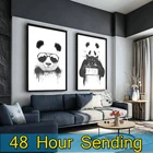 Холщовые животные плакаты абстрактная Панда в очках Холст Искусство черно-белые декоративные фотообои Декор