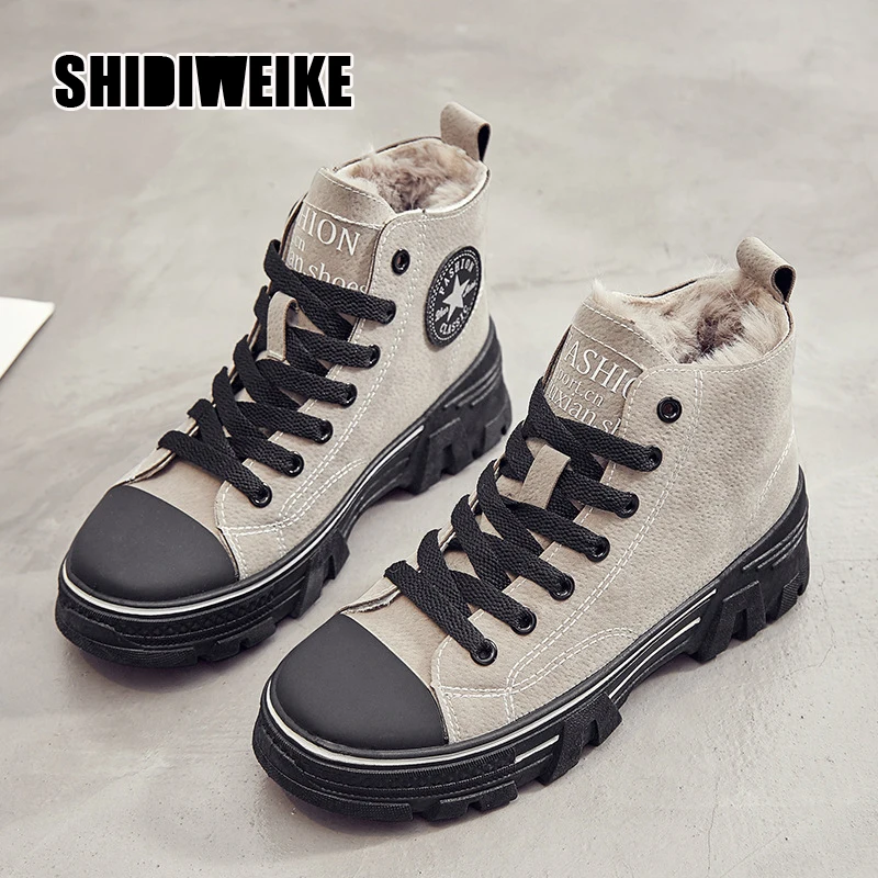 Новые женские зимние ботинки корейский Британский Стиль кожаные кроссовки