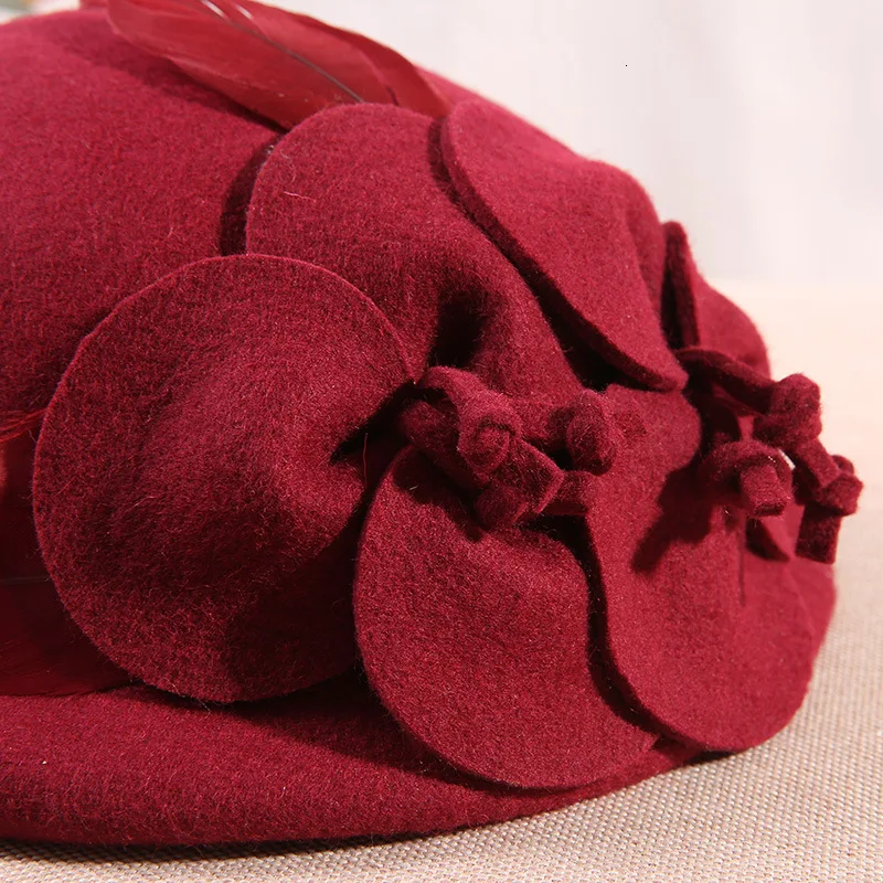 Осенне-зимний шерстяной берет с цветами шляпа Британский женский элегантный