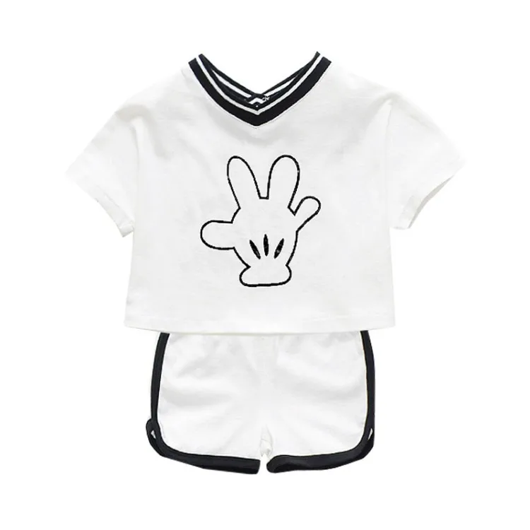 

2021 summer Clothes Kids Girls Cotton Casual Tracksuits V NECK palm bow DOT short t shirt + hot shorts pants 1 2 3 4 5 6 7 year