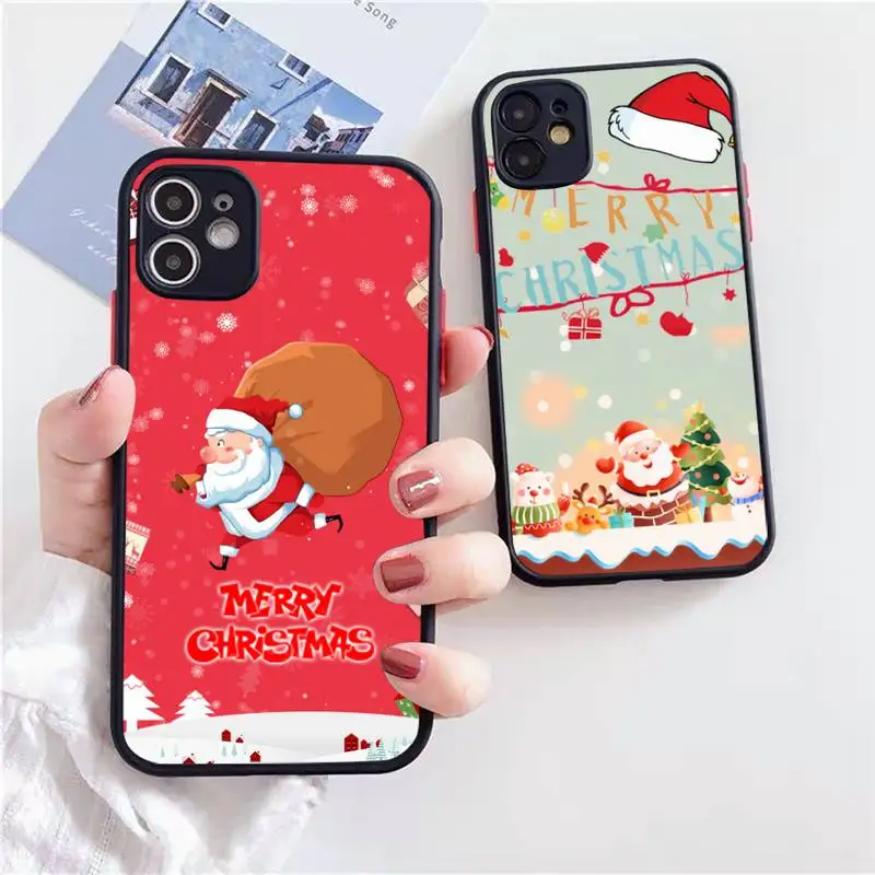 

Christmas Phone Case Matte Transparent for iPhone 7 8 11 12 s mini pro X XS XR MAX Plus Clear mobile bag iphone 11 shell