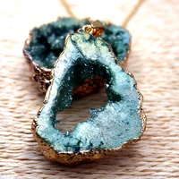 natural irregular rock druzy stone pendant necklaces vintage crystal agate geode slice necklace charm for men women jewelry gift