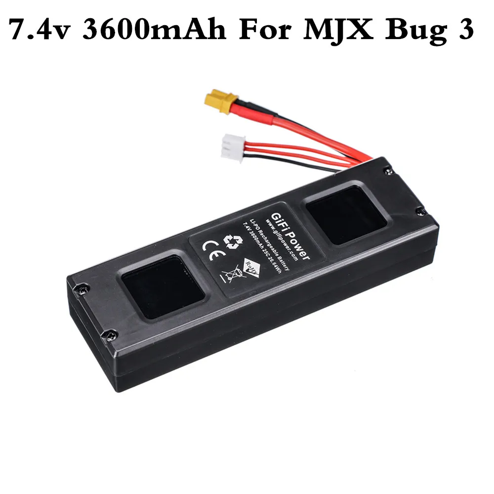 Аккумулятор Lipo для радиоуправляемого дрона, обновленная батарея для MJX Bug 3 7,4 В 3600 мАч, запасные части для Force 1 F100 Contixo F17