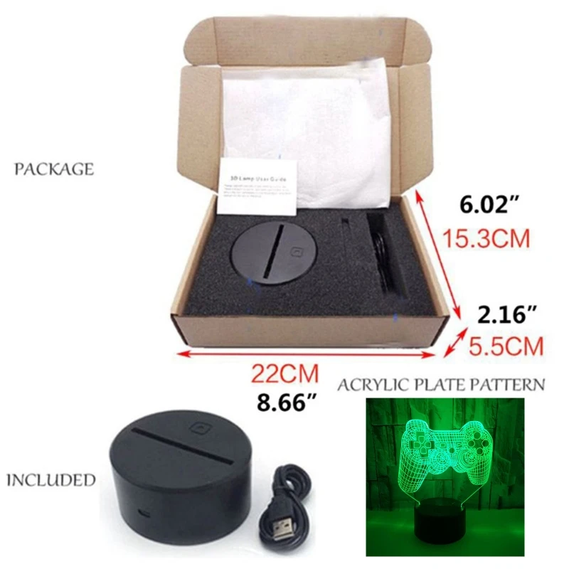 

Creative 3D Illusion Gamepad Shape LED Night Light Idea Color Changing Desk Lamp
